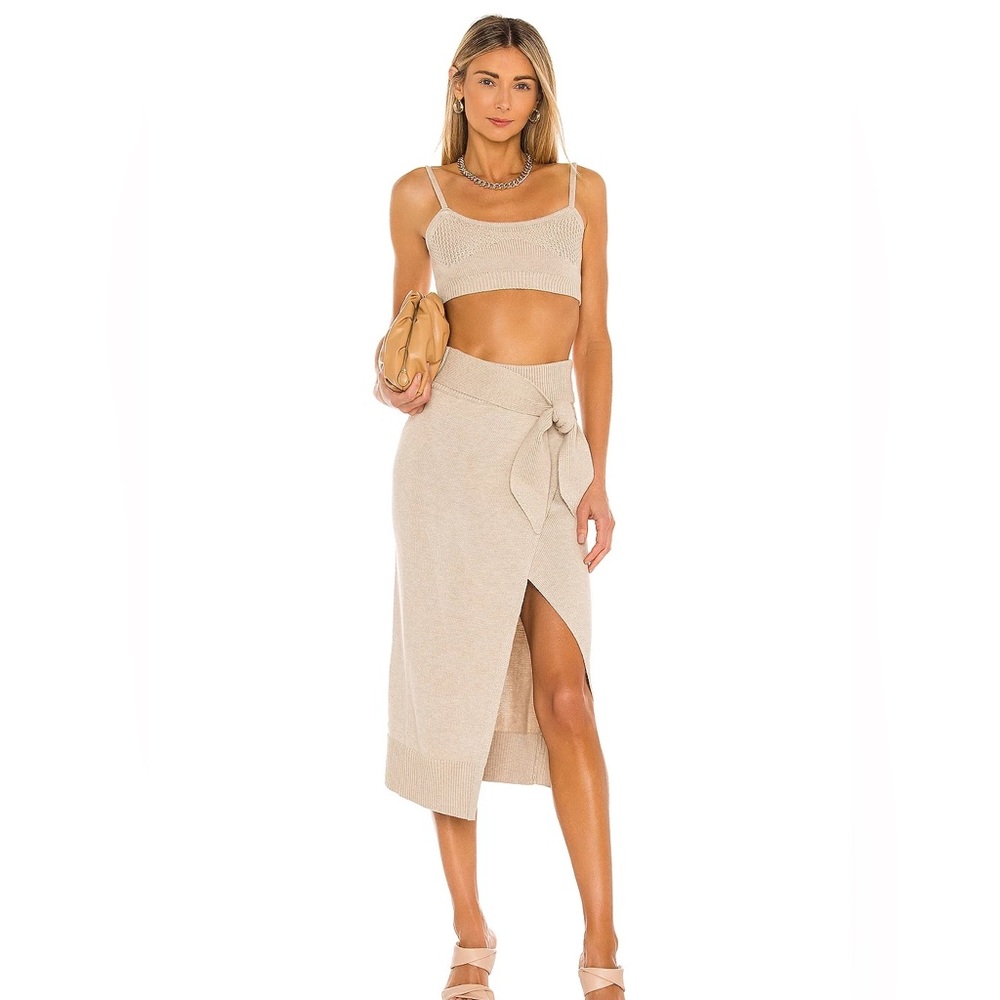 Camila Coelho Mimmi brown tan midi slit wrap skirt size small